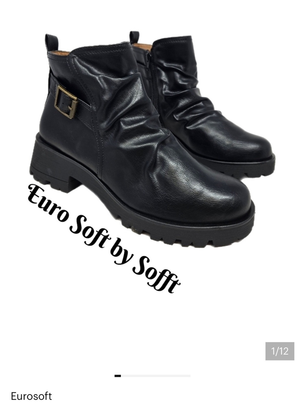 Euro Soft-Sofft Ariya Ankle Boots Sz 9.5 & 11 Slouchy Faux Black Leather Casual